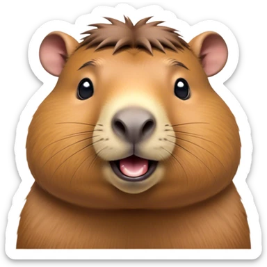 Cinematic Comical Capybara Portrait Emoji, Head tilted dramatically with an exaggeratedly amused expression, featuring a robust, rounded build and a distinct capybara face with a broad snout and quirky, small ears, rendered with lifelike soft fur and wide, comically expressive eyes brimming with playful disbelief; high shine, dramatic yet playful, styled with an air of cheeky mischief, soft glowing outline, capturing the essence of a spirited and over‐the‐top capybara that looks ready to side‐eye its way into viral fame! sticker
