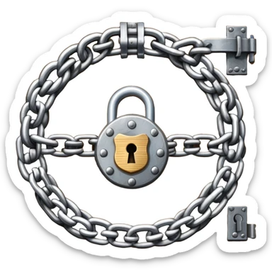 A heavy metal chain wrapped around a round wooden door with a padlock securing it sticker
