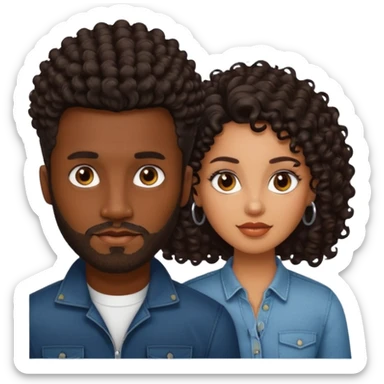 Dark brown skin man with a light beard and a curly   fade haircut with dark brown eyes with a brown skin  Latina woman with dark straight hair  sticker