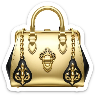 Alexander McQueen brand, metallic gold handbag with gothic style, detailed embellishments. 8k, 5000x5000px, 3D rendering, realistic, isolated still life, no emoji faces no emoji icons no human figures  sticker