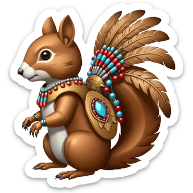 Full Robotic squirrel wearing native American regalia with feathers and beads sticker
