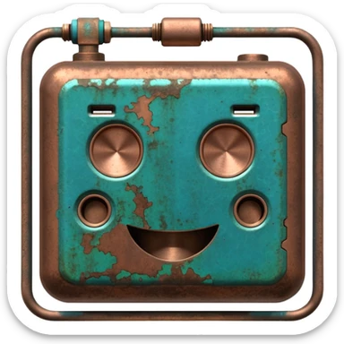 3D render of Battery Terminal, heavily oxidized copper texture, verdigris patina, Metal contact with blue/green powder corrosion, weathered bronze aesthetic, ancient decay, emoji style, isolated on white background --v 6.0. sticker