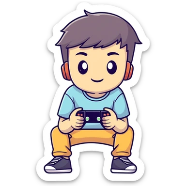 Cool guy kid playing video games and wearing a trendy tee shirt on dark colors  sticker