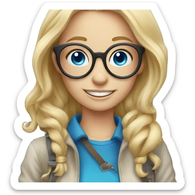 Real blonde girl with glasses smiling blue eyes taking pictures with a camera  sticker