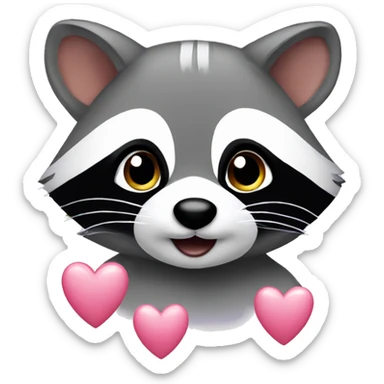 Cute Raccoon with hearts sticker