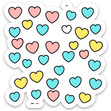 funny children's drawing of multiple hearts with smiling faces, pastel colors sticker
