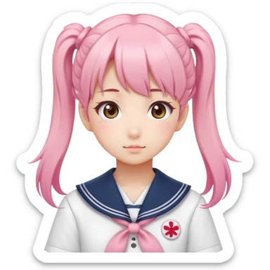 Cute anime girl with pink twin tails hairstyle wearing Japanese sailor style school uniform, kawaii style sticker