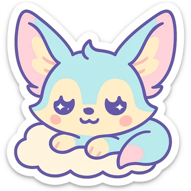 Transformer cette illustration de fennec magique kawaii en emoji expressif, style kawaii, fond transparent, garder les couleurs pastel et les accents féeriques. sticker
