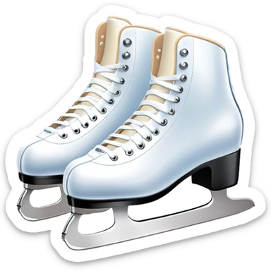An icon showing The rink is surrounded by cheering spectators and soft arena lights, creating a beautiful, dynamic atmosphere. a pair of elegant figure skates placed on the smooth, sparkling ice of a grand ice arena. Transparent background highlights the grace and beauty of figure skating. sticker
