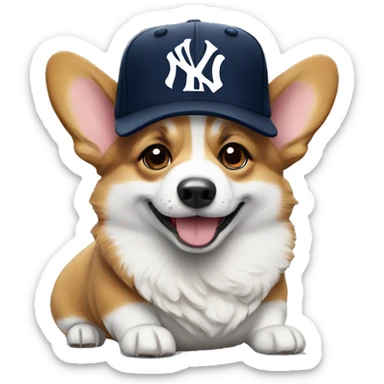 corgi wearing a Yankees hat sticker