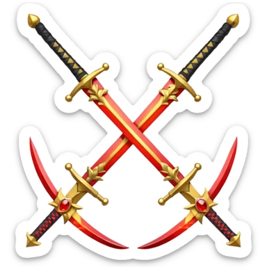 Fully yellow royal two swords crossed fiery with red gems sticker