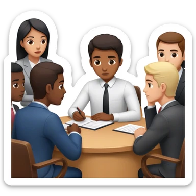 Una mesa de negociación donde una persona callada escucha mientras los demás hablan y revelan información sin darse cuenta. Cuando llega su turno, dice solo unas pocas palabras, pero su decisión es la que define el resultado. sticker