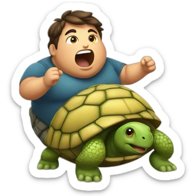 fat boy with a turtle shell laying on his back shell furiously screaming and kicking his little legs into the air sticker