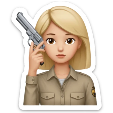 Girl holding a gun hand to head not real gun but made with a han sticker