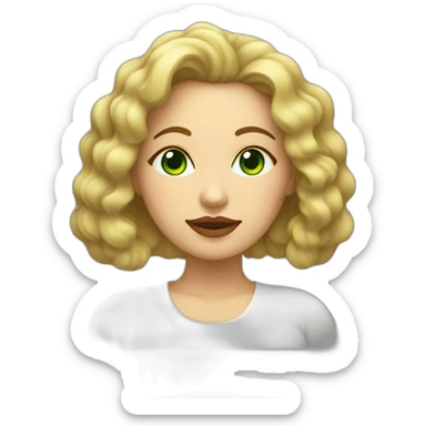 Mujer gordita pelo corto rizado rubio ojos grandes verdes dando un beso sticker