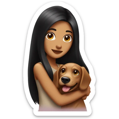 pretty woman with very long black hair and caramel skin hugging a dog sticker