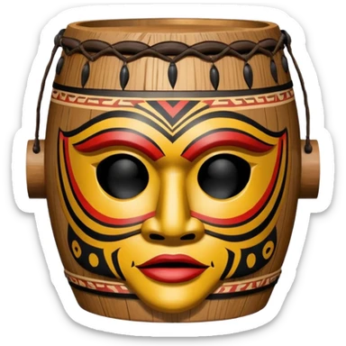 Drum Mask – Mask shaped with drum top, tribal style. sticker