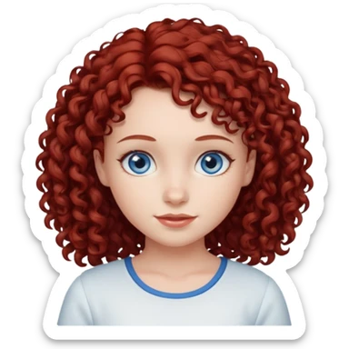generate a young girl with dark red curly hair, blue eyes. in white top  sticker