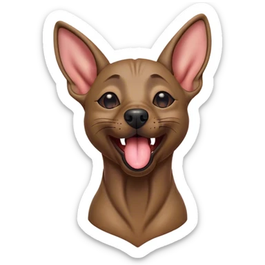 Cinematic Cute Yawning Xoloitzcuintle dog Portrait Emoji, Head tilted slightly with a dramatic, wide-open yawn, showcasing smooth, hairless ebony skin with gently relaxed wrinkles and floppy ears slightly drooping, round dark eyes barely open in drowsy contentment, Simplified yet irresistibly adorable features, highly detailed, glowing with a soft, cozy glow, high shine, relaxed yet expressive, stylized with a touch of whimsy, bright and endearing, soft glowing outline, capturing the essence of a sleepy yet affectionate guardian, so drowsy it feels like it could stretch out of the screen and curl up for a nap! sticker