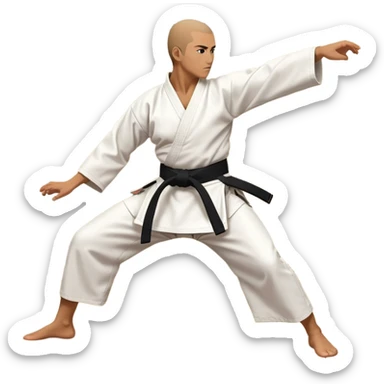 An icon showcasing a martial artist in a dynamic aikido move, performing a graceful throw or joint lock. The background includes a traditional dojo with wooden floors and simple decor. The artist wears a white gi with a black hakama, emphasizing the fluidity and precision of aikido. T sticker