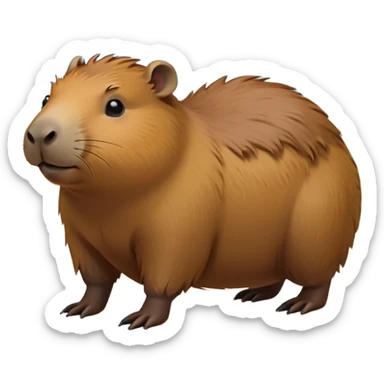cinematic-capybara-realistic-full-body-on-all-fours-emoji,-plump-and-relaxed-body-soaking-in-the-warm-sun,-short-brown-fur-slightly-ruffled,-head-tilted-dramatically,-calm-expressive-eyes-exuding-serene-wisdom,-simplified-yet-realistic staring at the camera ina. cimical way sticker