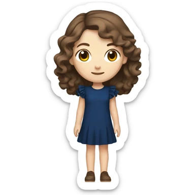 White girl with brown hair dark blue ruffle sleeve dress full body sticker