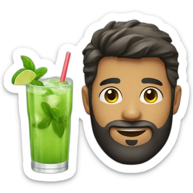 short hair man with beard and with mojito sticker