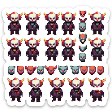 demonic clown wearing a leisure suit, bald with different horn styles sticker