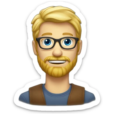 Blond man blue eye glasses small beard eating hazelnut sticker