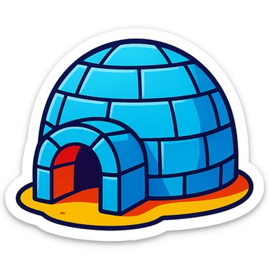 iglú, estilo dibujo animado, colores vivos, líneas suaves sticker