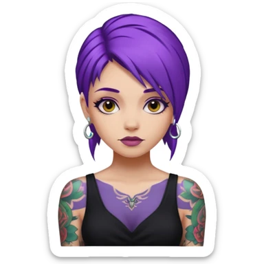 women with tatoos and hightlight that tatoos with purple hair and black dresses sticker
