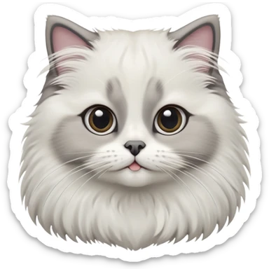cinematic-adorable-big-eyed-fluffy-white and grey-ragdoll-cat-portrait-emoji,-head-tilted-playfully-with-a-sweet-expression,-fluffy-grey seal colour with white-fur,-simplified-yet-irresistibly-cute-features-with-large,-expression, sticker