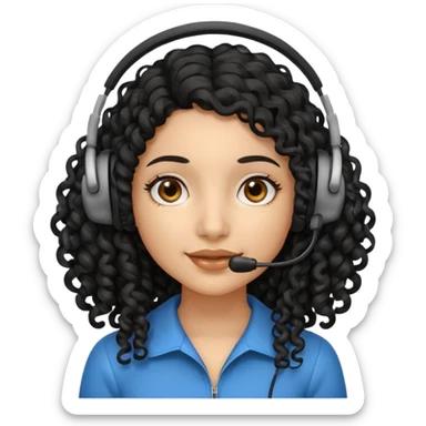 Medium skin tone girl with long black curly hair wearing a headset sticker