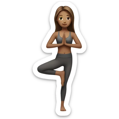 A girl with brown long hair and fair skin is standing in a yoga pose sticker