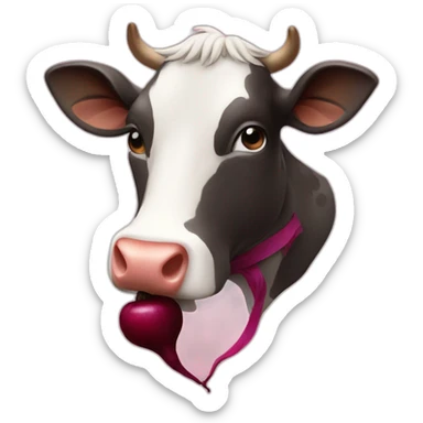 a cow is chewing a beet sticker