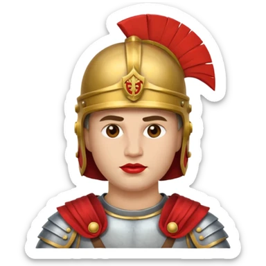 Emoji portrait of a Roman legionary. Helmet, armor, stern expression. sticker