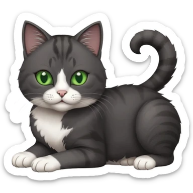 beautiful female solid dark grey cat with green eyes, white toes/paws and white patch on her chest rolling over sticker
