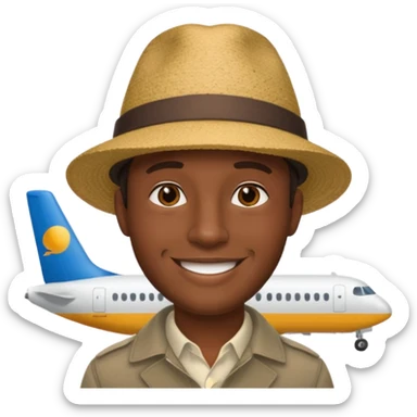 Visage homme créole réunionnais avec chapeau arrive avion sticker