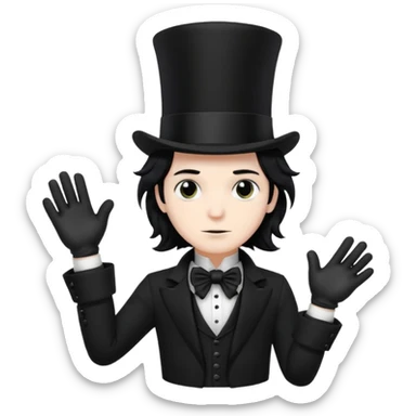 Male Goth with Top Hat
 Wavy shoulder-length hair, white skin, black suit and gloves, pale skin tone. sticker