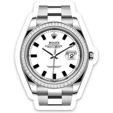 Crie um emoji com essas especificações: Um Rolex Datejust "Iced Out" prateado, totalmente coberto por diamantes na caixa, luneta e pulseira Jubilee. O mostrador possui fundo cravejado com diamantes (pavé), algarismos romanos pretos e lente de aumento na data. sticker