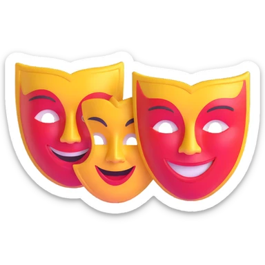 drama masks showing extreme emotions - one with exaggerated smile, one with dramatic frown sticker