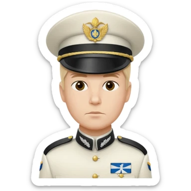 a serious realistic Finnish soldier in a white military uniform sticker
