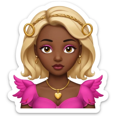 darkskin female with eyebrows that are naturally shaped and frame eyes well, eyes that are almond-shaped with defined lashes. nd lips are full with a defined cupid’s bow, add also a septum piercing that adds an edgy, stylish flair. a middle-part, honey blonde bust-down with laid baby hairs sticker