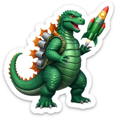 Godzilla flying with a rocket pack sticker