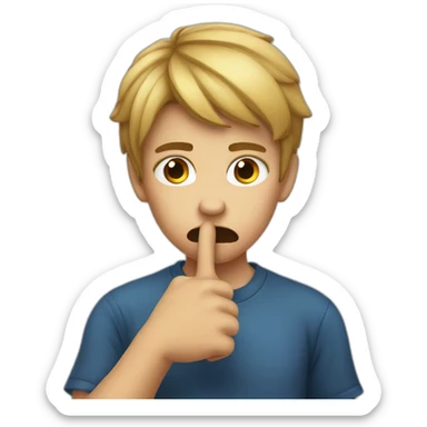 A boy with an angry face with his finger on his mouth making the silence sign sticker