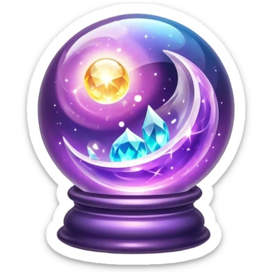 crystal magic ball with mystical swirling liquid inside, fortune telling sphere with potion-like qualities, sparkles and magical glow sticker