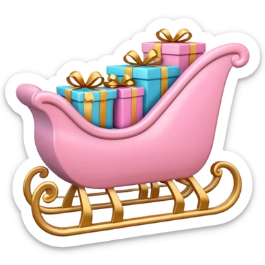 light pink Christmas sleigh with gift boxes, emoji style sticker