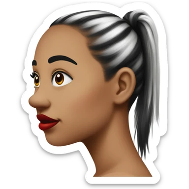 side profile of an emoji with red lips and a black and white ponytail with hyperpigmentation on her cheek  sticker