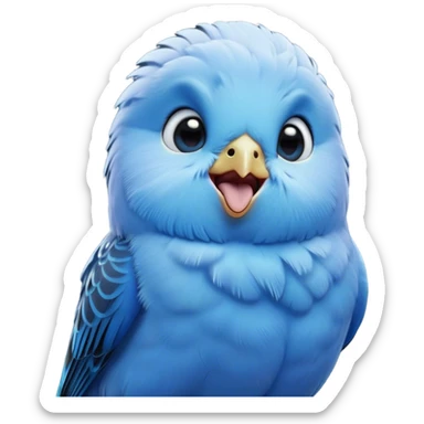 Cinematic Cute Yawning Blue Budgie Portrait Emoji, Head tilted slightly with a dramatic, wide-open yawn, showcasing a soft, downy blue feathered fur with gently drooping wings, round dark eyes barely open in drowsy contentment, Simplified yet irresistibly adorable features, highly detailed, glowing with a soft, cozy glow, high shine, relaxed yet expressive, stylized with a touch of whimsy, bright and endearing, soft glowing outline, capturing the essence of a sleepy yet affectionate budgie, so drowsy it feels like it could stretch out of the screen and curl up for a nap! sticker