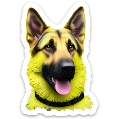 .Zombie_ Vaporwave black holographic oilslick zombie yellow German shepherd dog yellow caution tape graffiti neon yellow stripes sticker